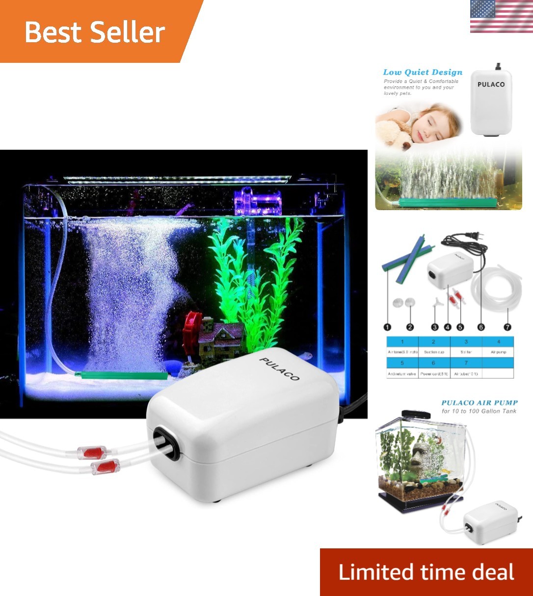 Energy-Efficient Dual Outlet Aquarium Air Pump - Silent Operation & Filtered Air