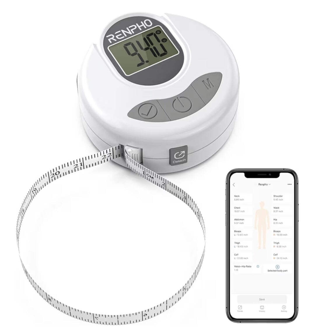 Body Measuring Bluetooth Smart Tape Measure w/ Lock Hook & Retractable Function