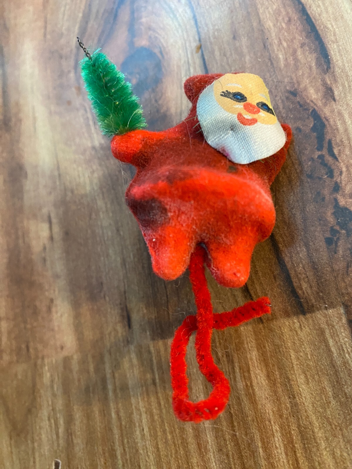 Vintage Pipe Cleaner Bottle Brush Tree Flocked Santa Christmas Ornament Decor