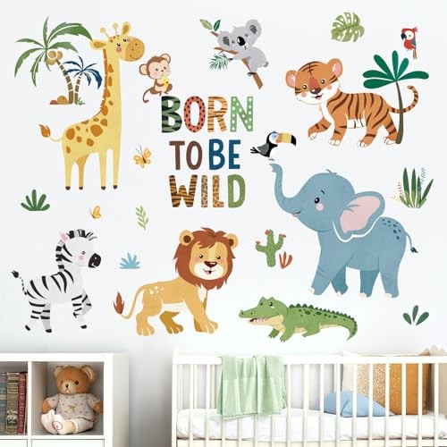  Safari Animal Wall Decals Elephant Lion Monkey Giraffe Wall Jungle Animal