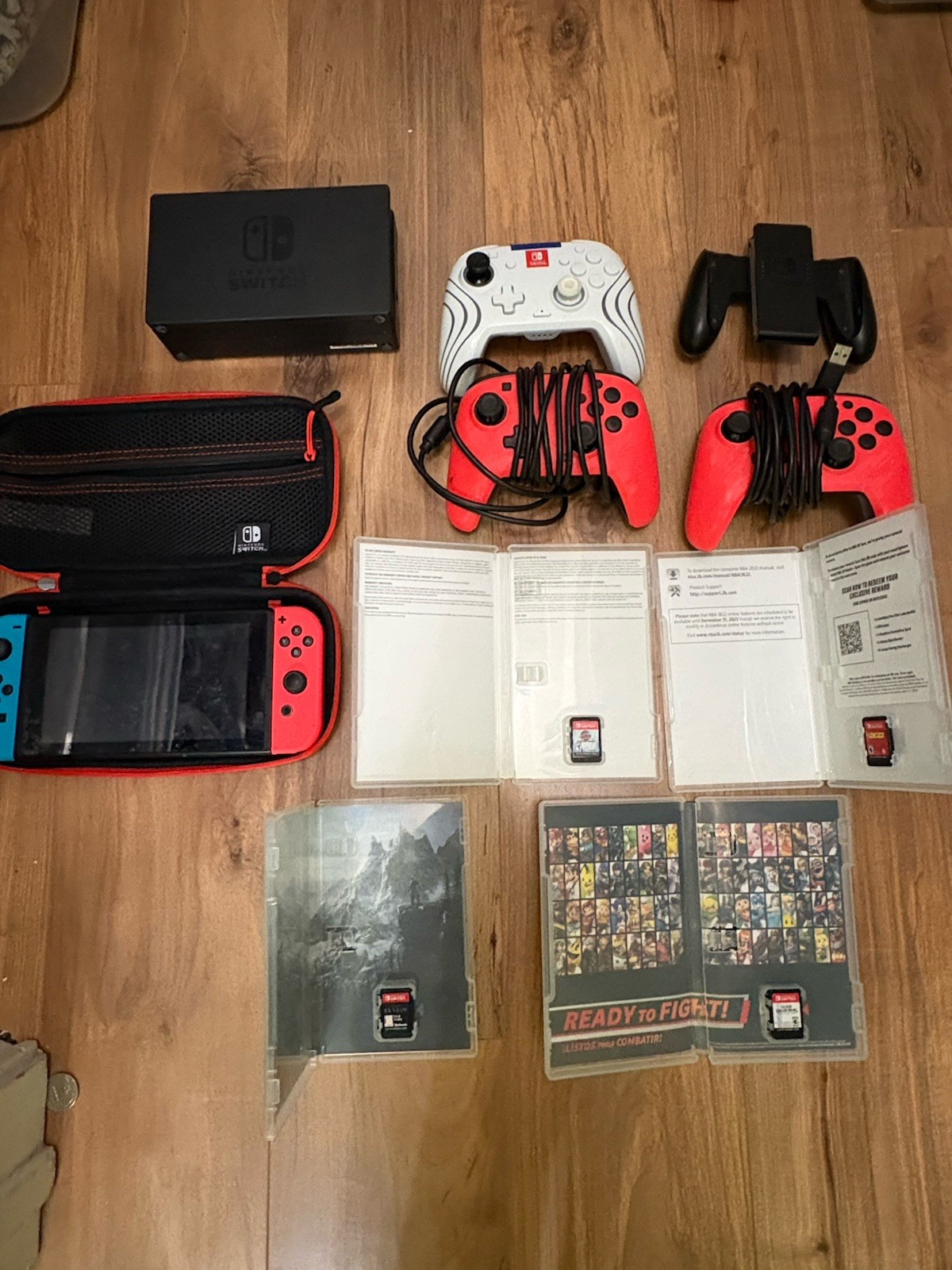 Nintendo Switch Console w/ Controllers, Super Smash Bros, Skyrim, Street Fighter