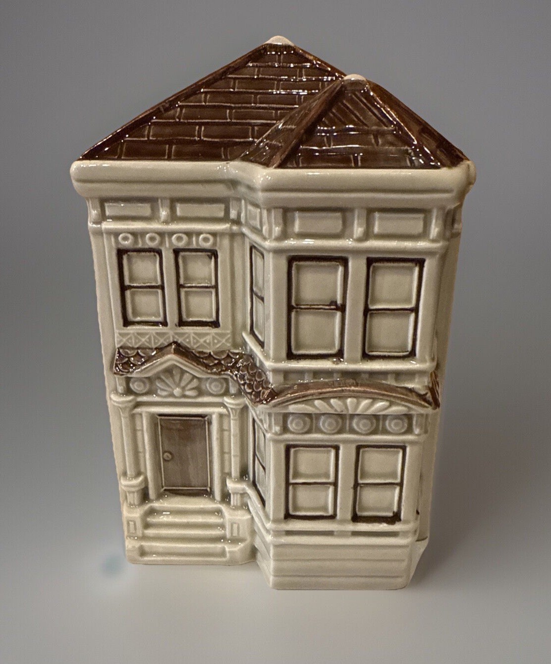 VTG 80s Otagiri Bank Hand Painted Victorian House Brown & Cream Ceramic VGC L@@K