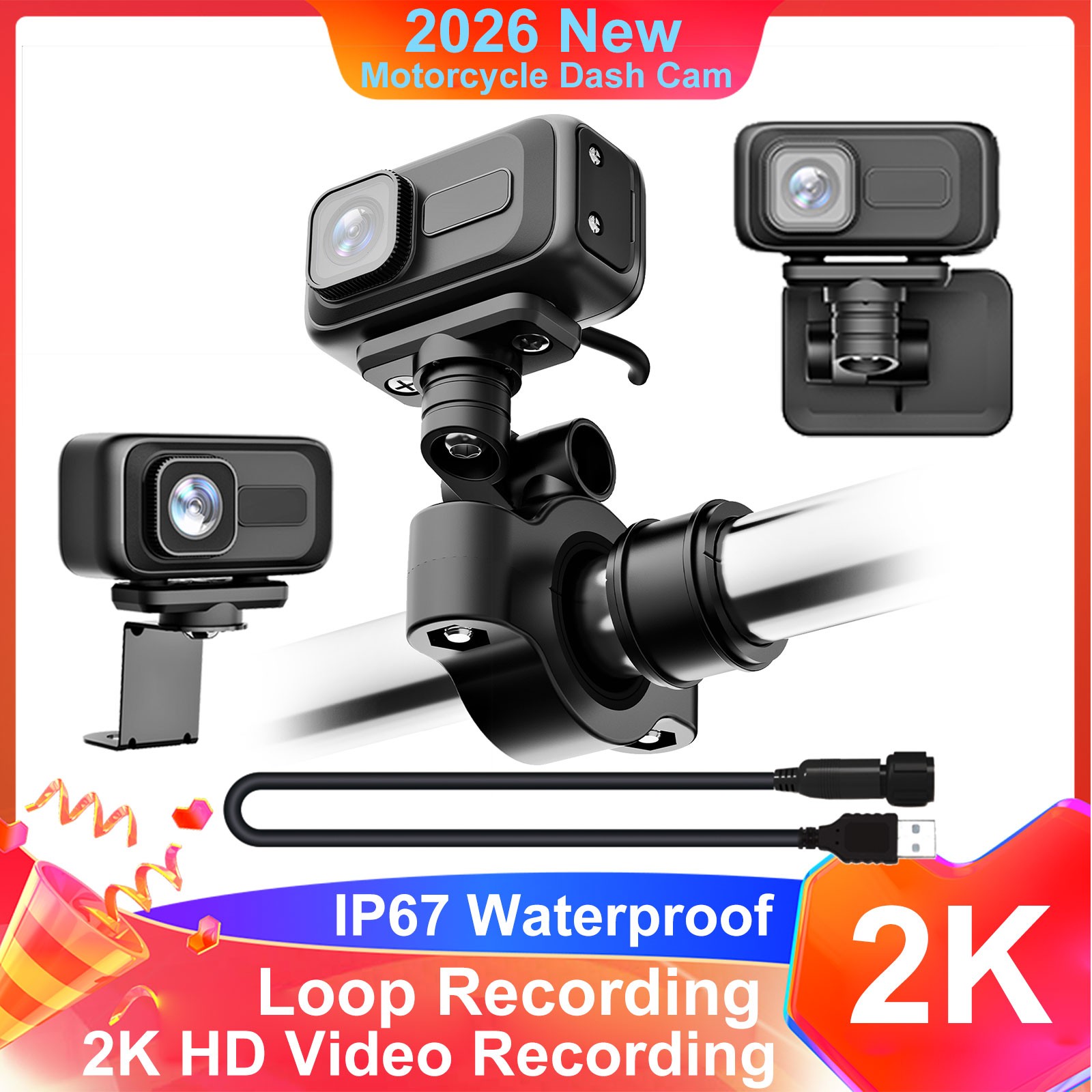 MT100 Motorcycle Dash Cam 2K HD Bike Bicycle Recorder 140° Wide Angle APP 64GB