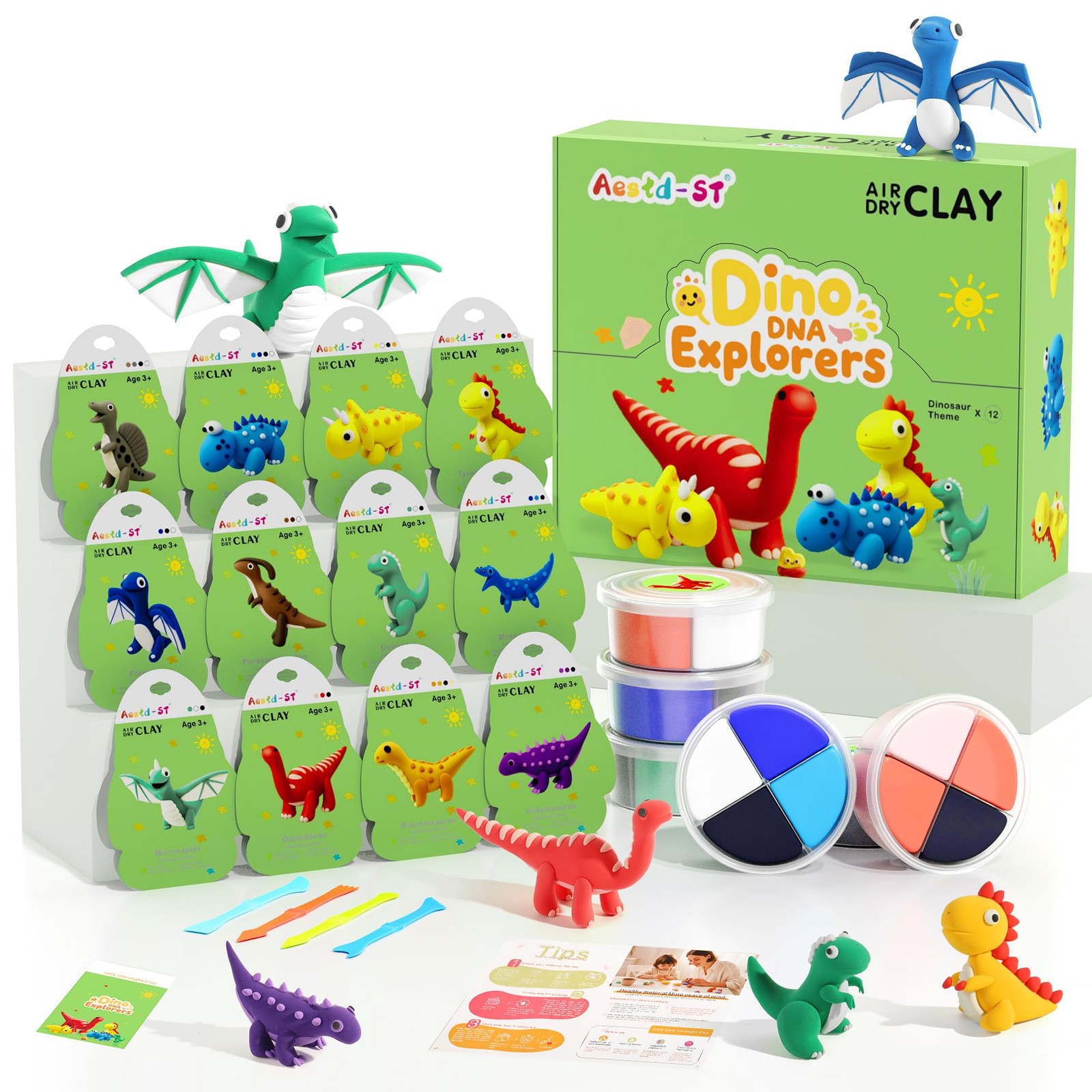 Dry Clay Kit - Dinosaur Theme, Modeling Clay for , DIY Model with Sculpting T...