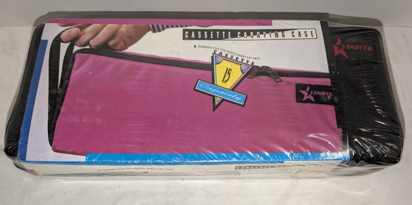 Starite Cassette Tape Carrying Case 15 Capacity BLACK With Zipper Vintage