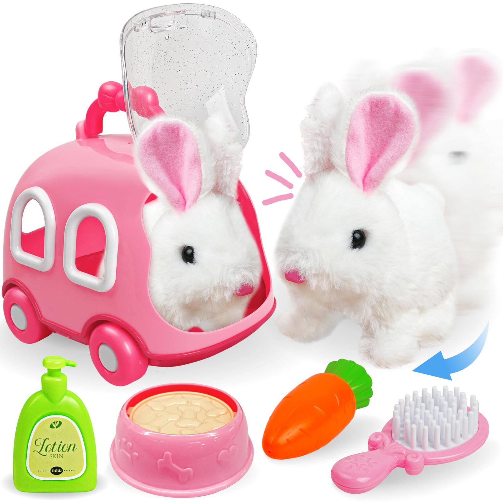 Hopping Bunny Toys for Girls - Electronic Jumping Rabbit with Wiggle Ears & N...