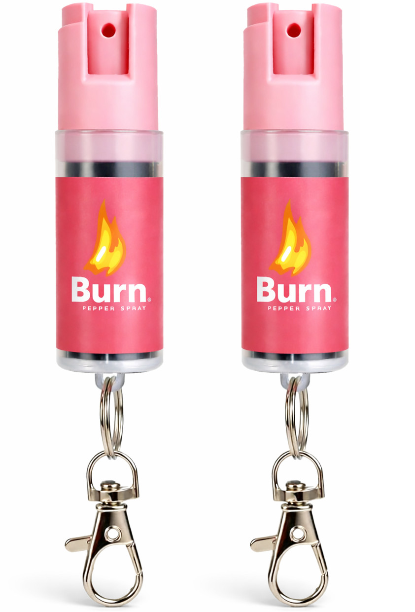 2 Pack Burn Pepper Spray Keychain – 0.5 oz Maximum Strength OC Self Defense Pink