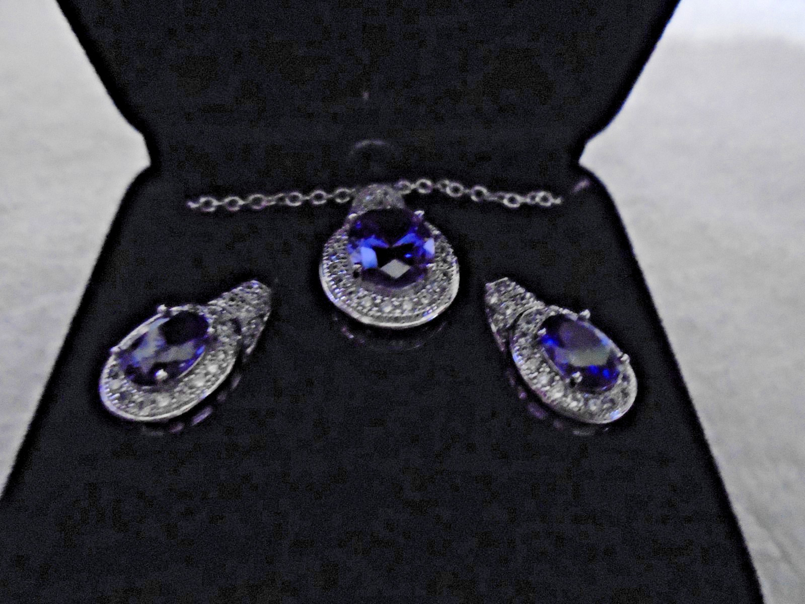 Gold Coast Platinum Plated Chain, Sapphire/Cubic Zirconias Charm & Earrings Set