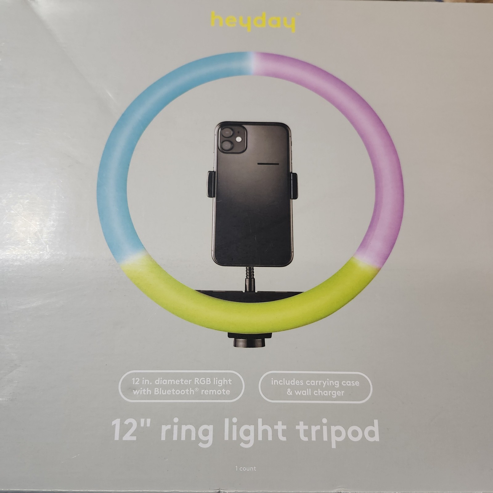heyday 12" RGB Ring Light Tripod, Bluetooth Remote, Carrying Case, USB
