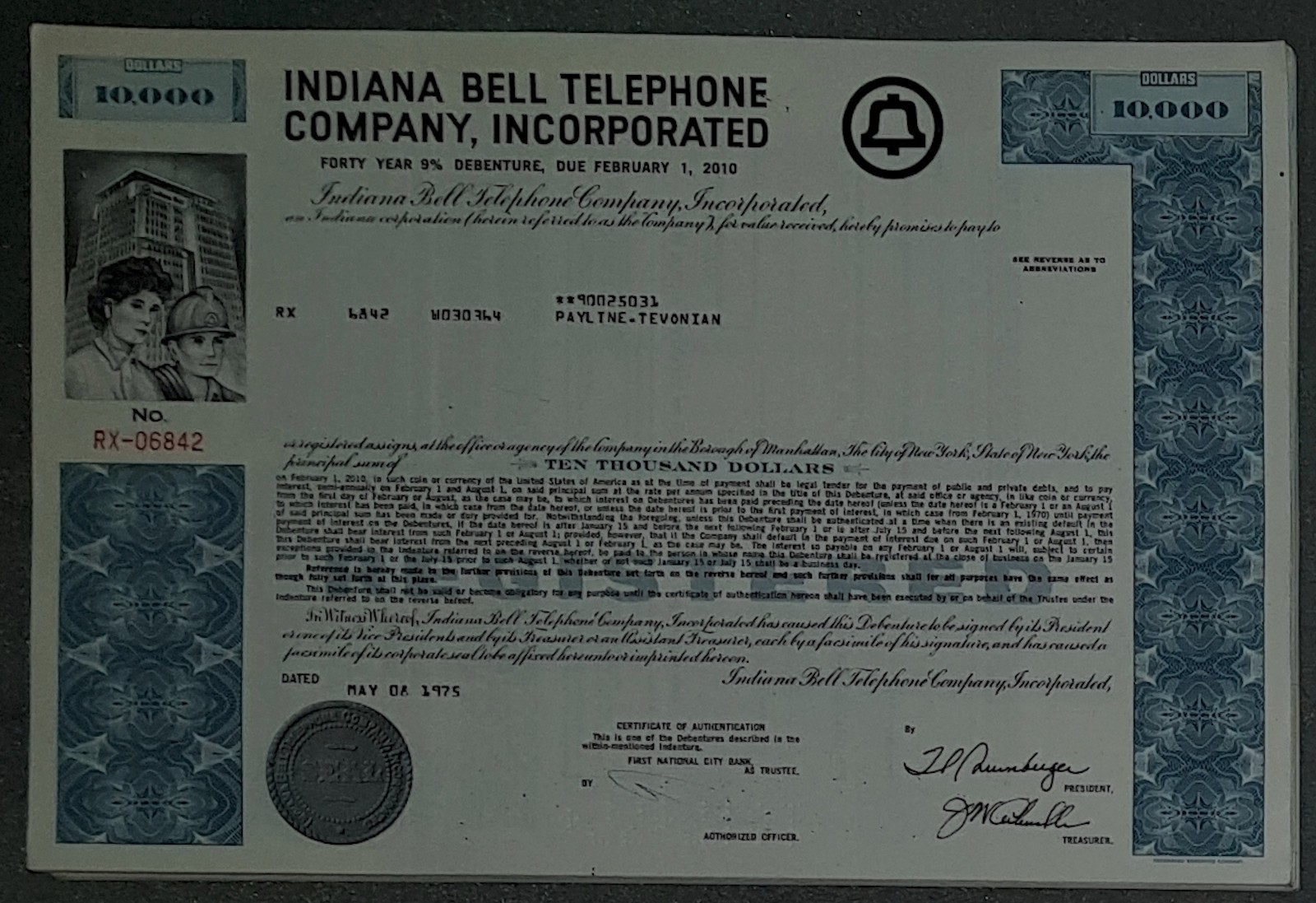 50 x Indiana Bell Telephone Company, Incorporated 9% Debenture 2010 $10,000