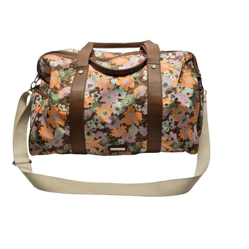 Madden Girl Floral Weekender Duffel Bag Boho Travel Carry On Brown