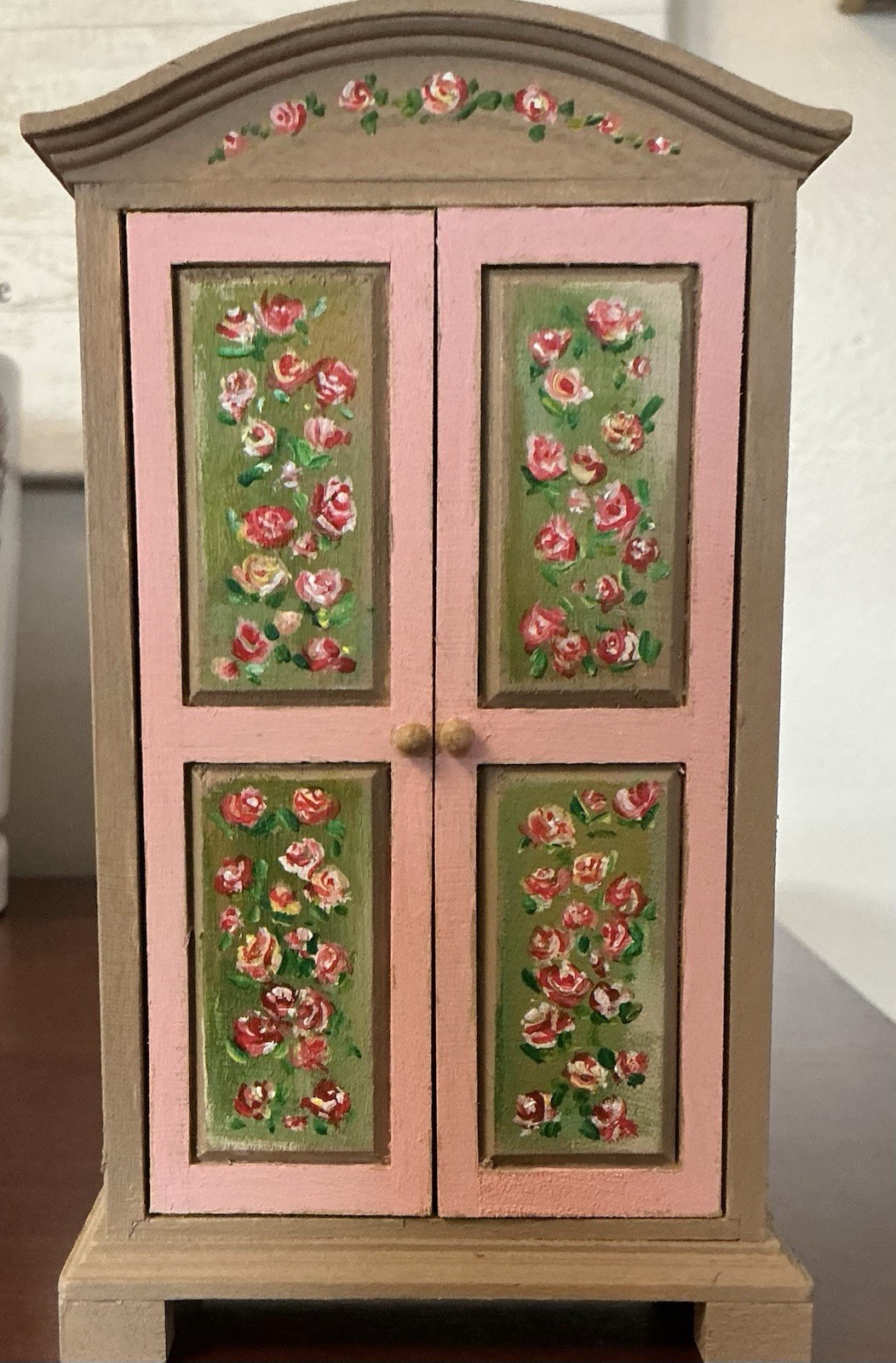 OOAK Dollhouse ARMOIRE Miniature ARTISAN Hand-Painted Renoir Roses Floral Closet
