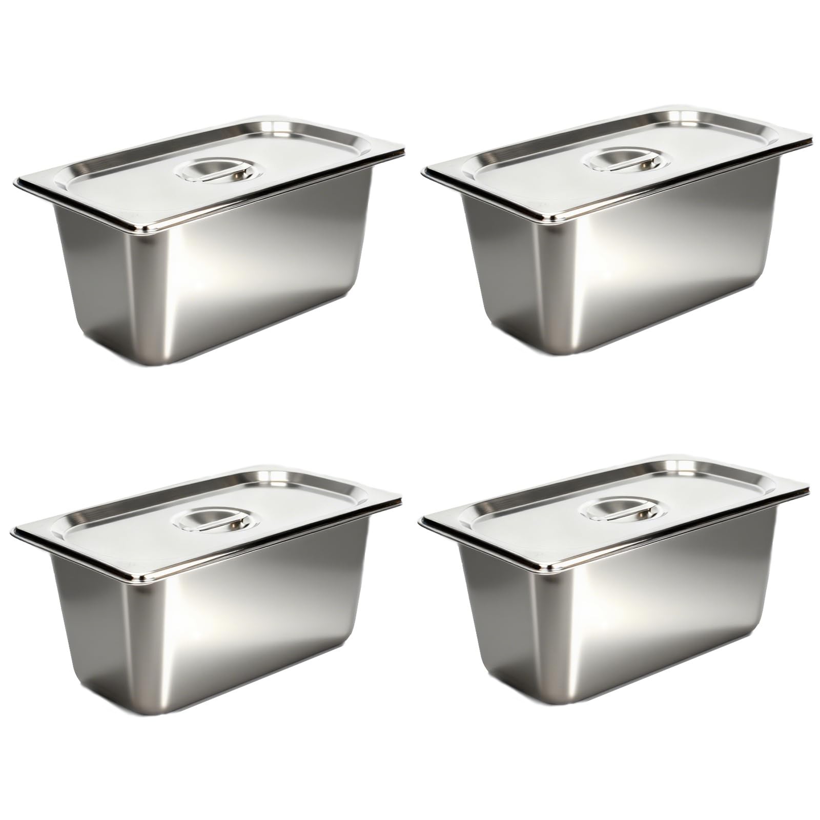 4 PCS 1/3 Size Hotel Pans 6 Inch Deep With Lids Commercial Catering Set