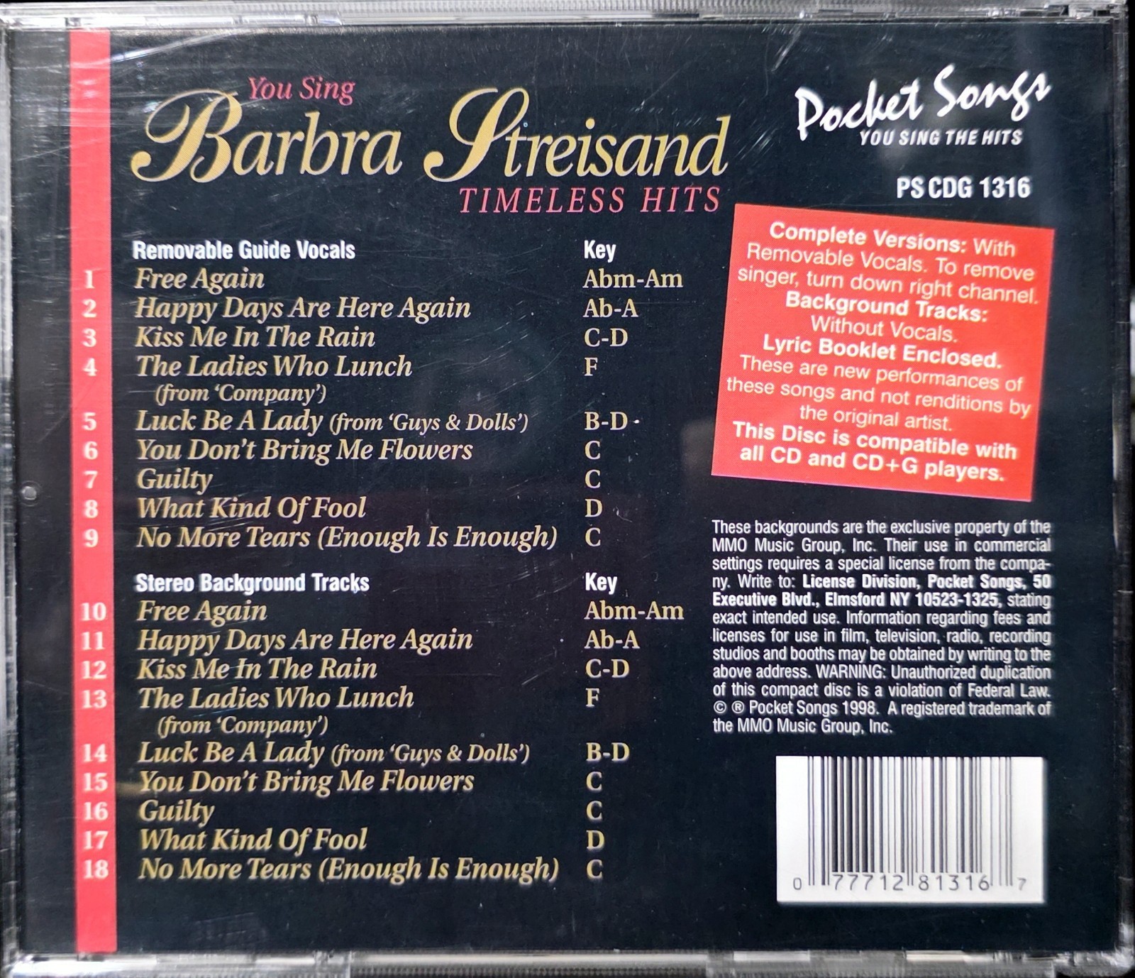 1316 BARBARA STREISAND  POCKET SONGS JUST TRACKS     CDGS LOT  LONG DRIVE