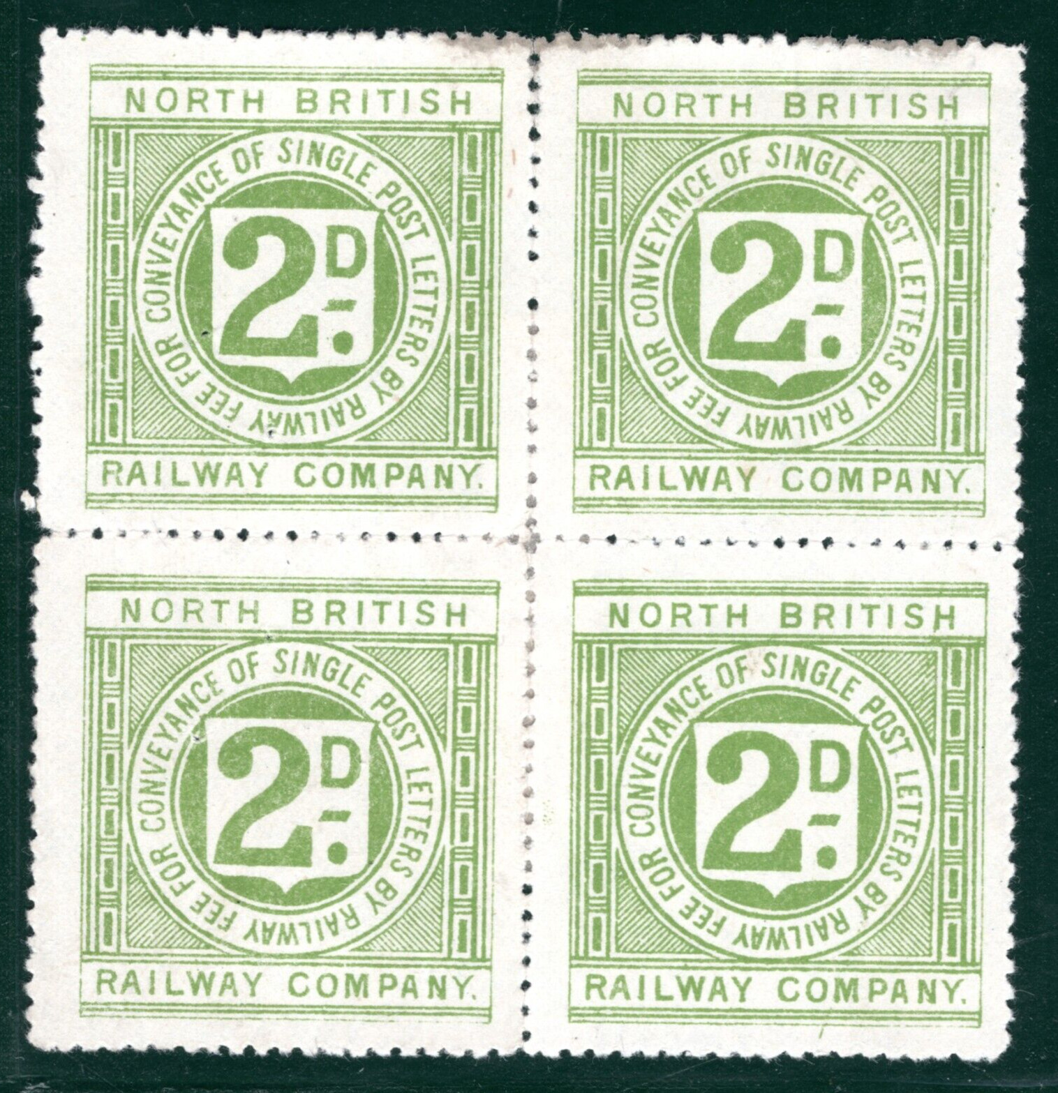 GB Scotland NBR Railway Letter Stamp 2d BLOCK{4} NORTH BRITISH Mint MM RSB147