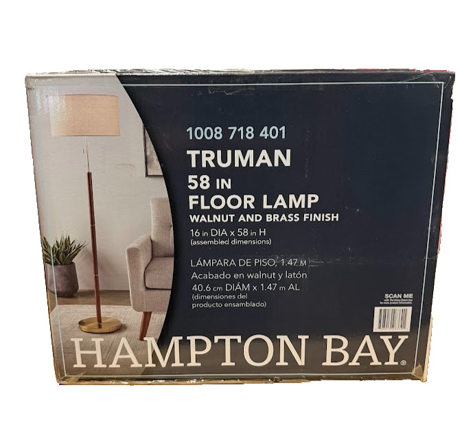 Hampton Bay Truman 58 in Walnut and Brass Floor Lamp Mid-Century Modern