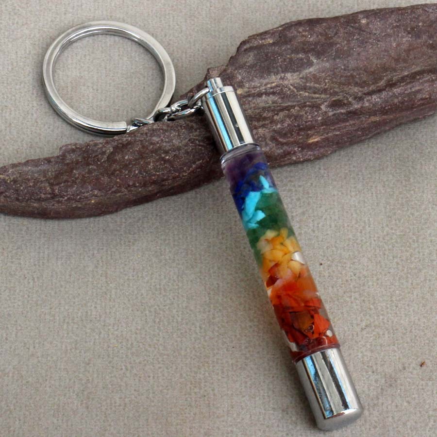 Keyring Gift Charm 7 Chakra Ethnic Pipe Keychain Jewelry Size 5.5" MJ