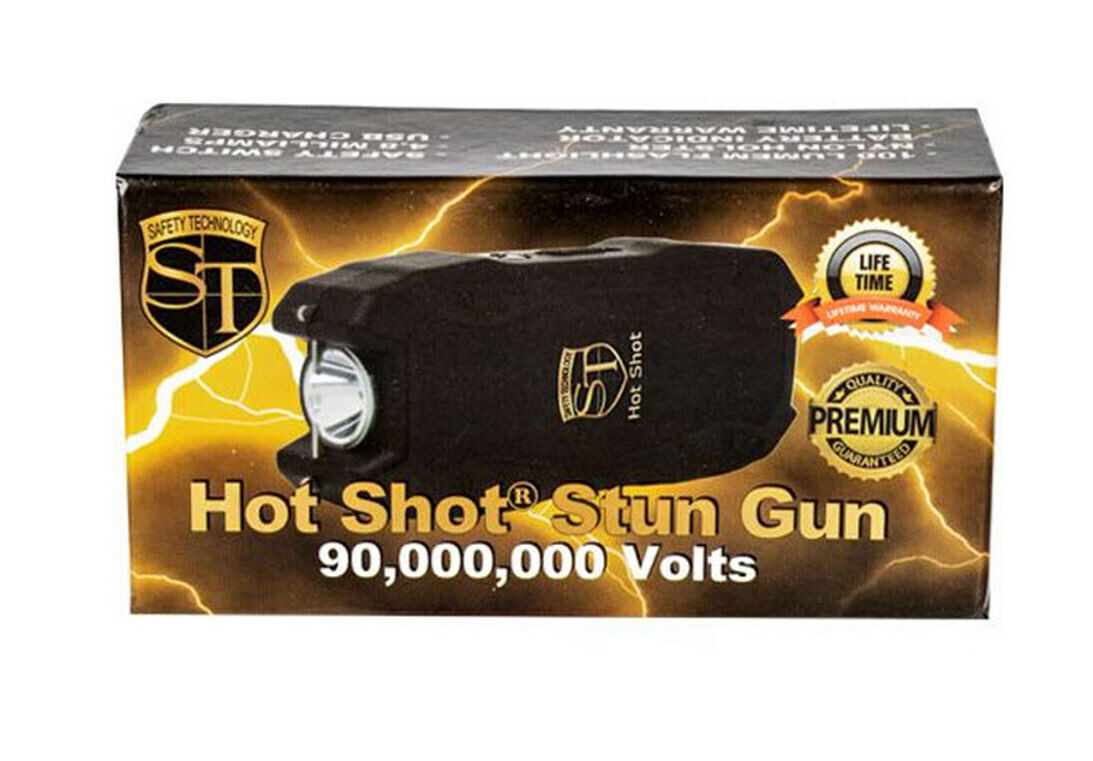 Hot Shot Stun Gun Black,Battery Meter, LED Light,90 Million Volts +Pepper Spray!