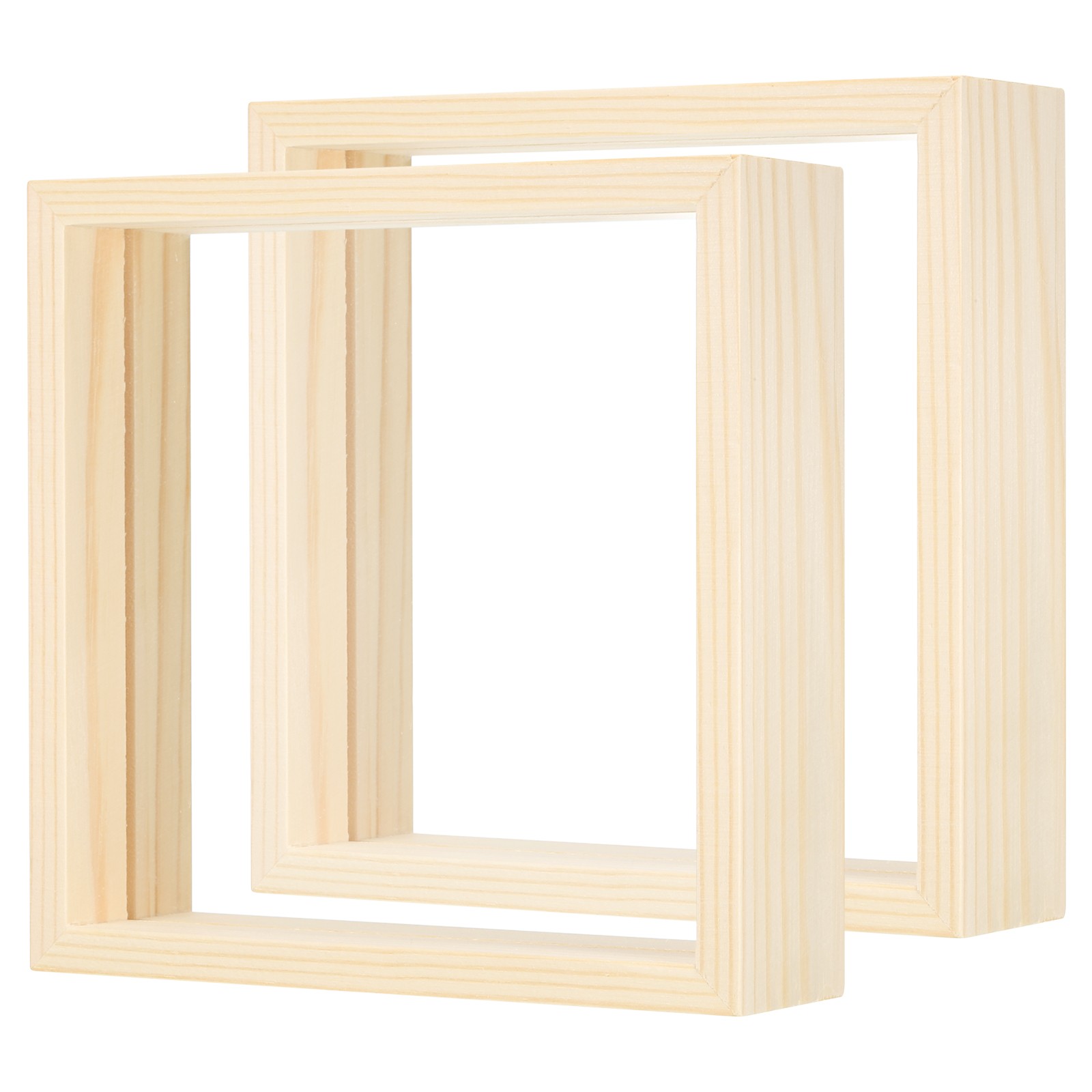 2 Pcs Wood Picture Frames Double Sided Acrylic Pressed Flower Frame Natural 4x4"