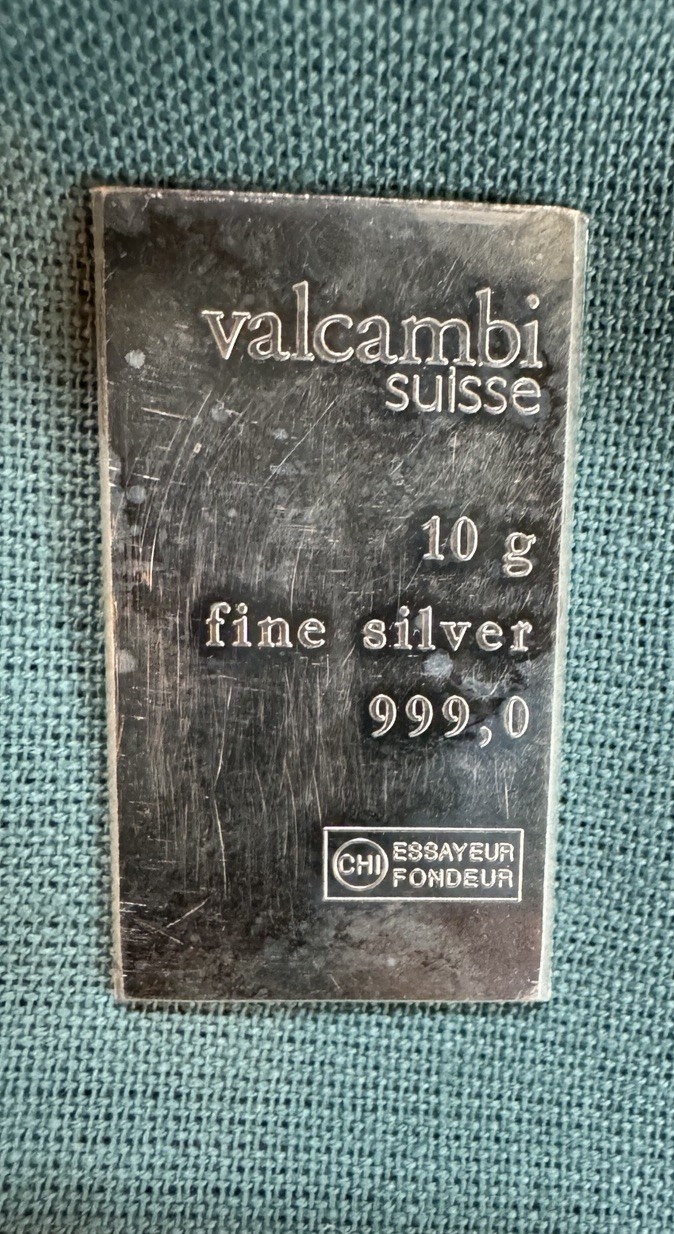 Valcambi Suisse 10 Gram Silver Bar  10g Bar .999 Fine Silver From Valcambi Pack