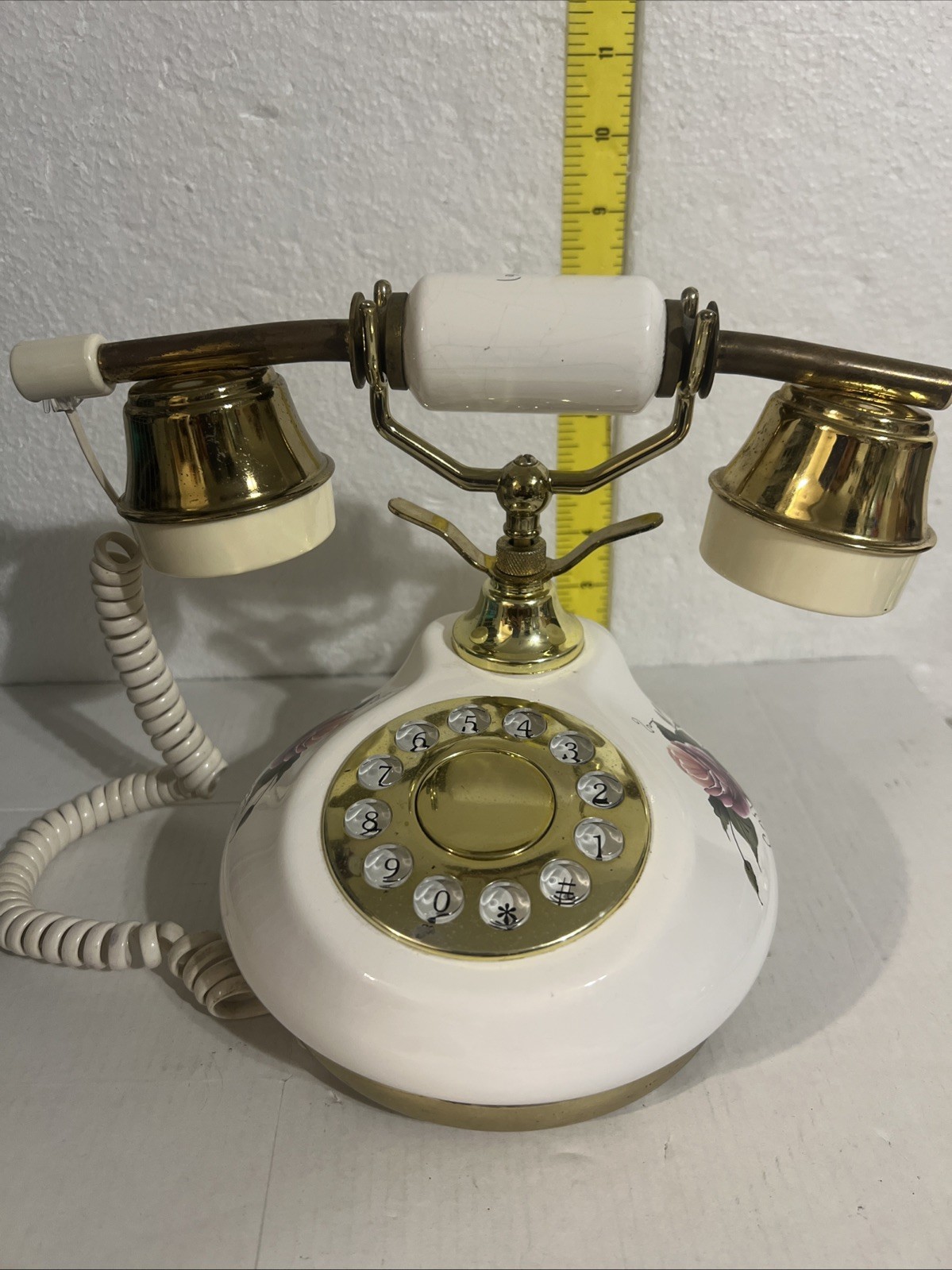 TT Systems Porcelain French Style Phone Push Button Corded Home Telephone Retro