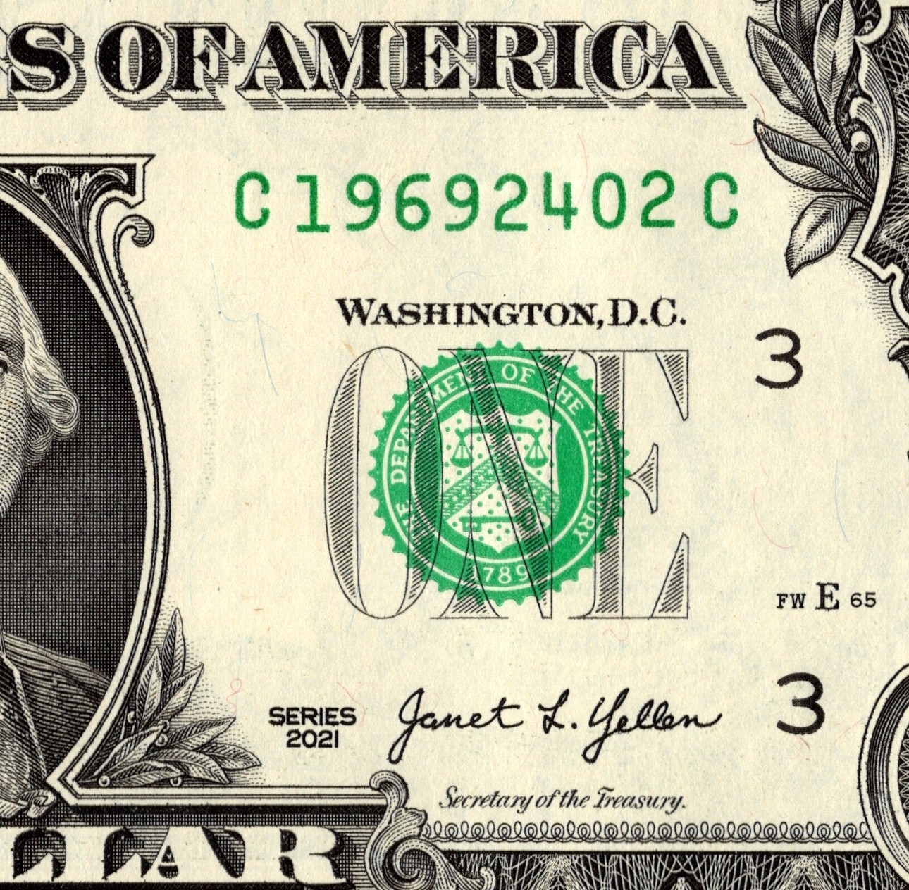 Feb 24 1969 Birthday note Fancy Serial Number One Dollar bill C19692402C