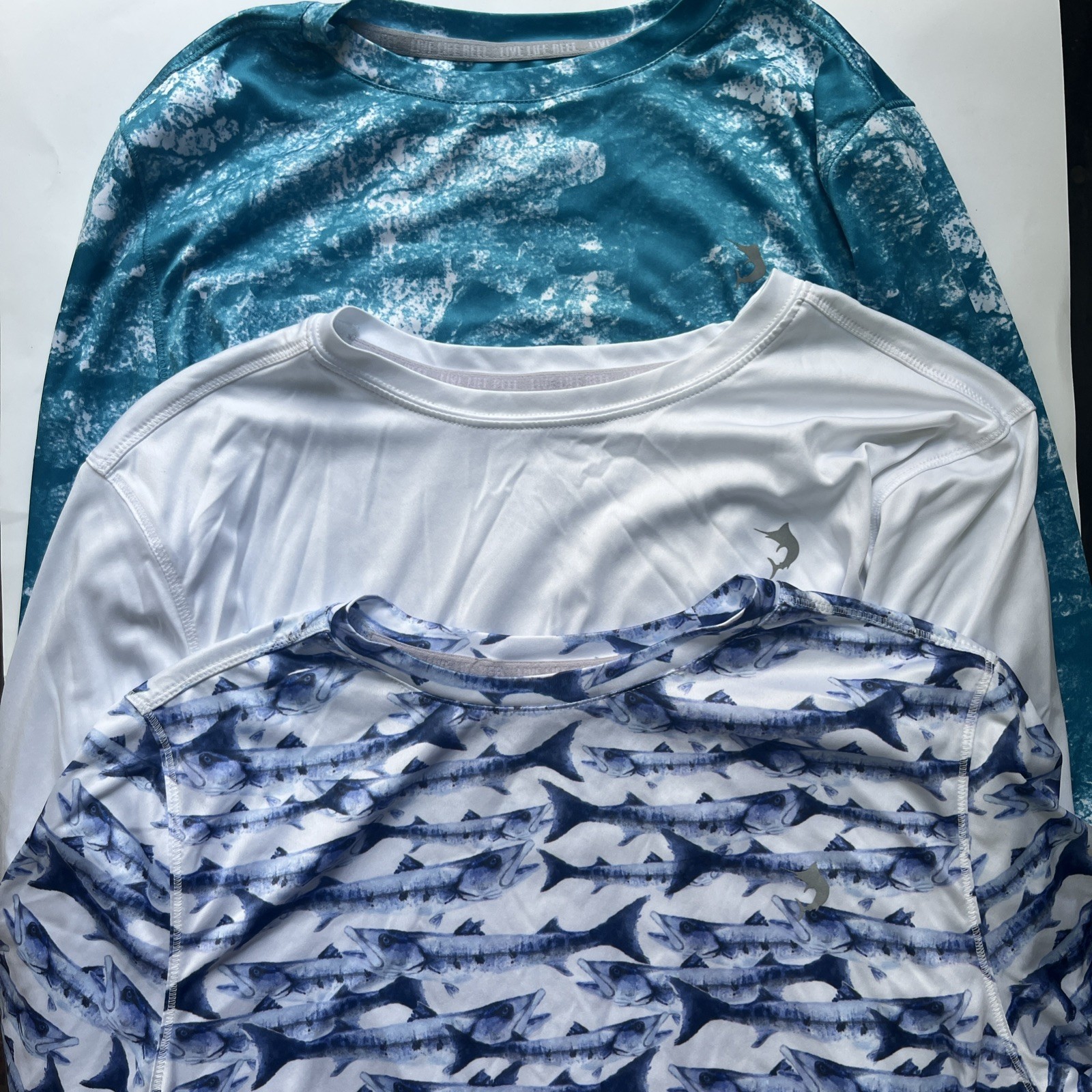 3 Pk Reel Legends Youth Size 14/16-Long Sleeve Shirt Fishing Patterned and white