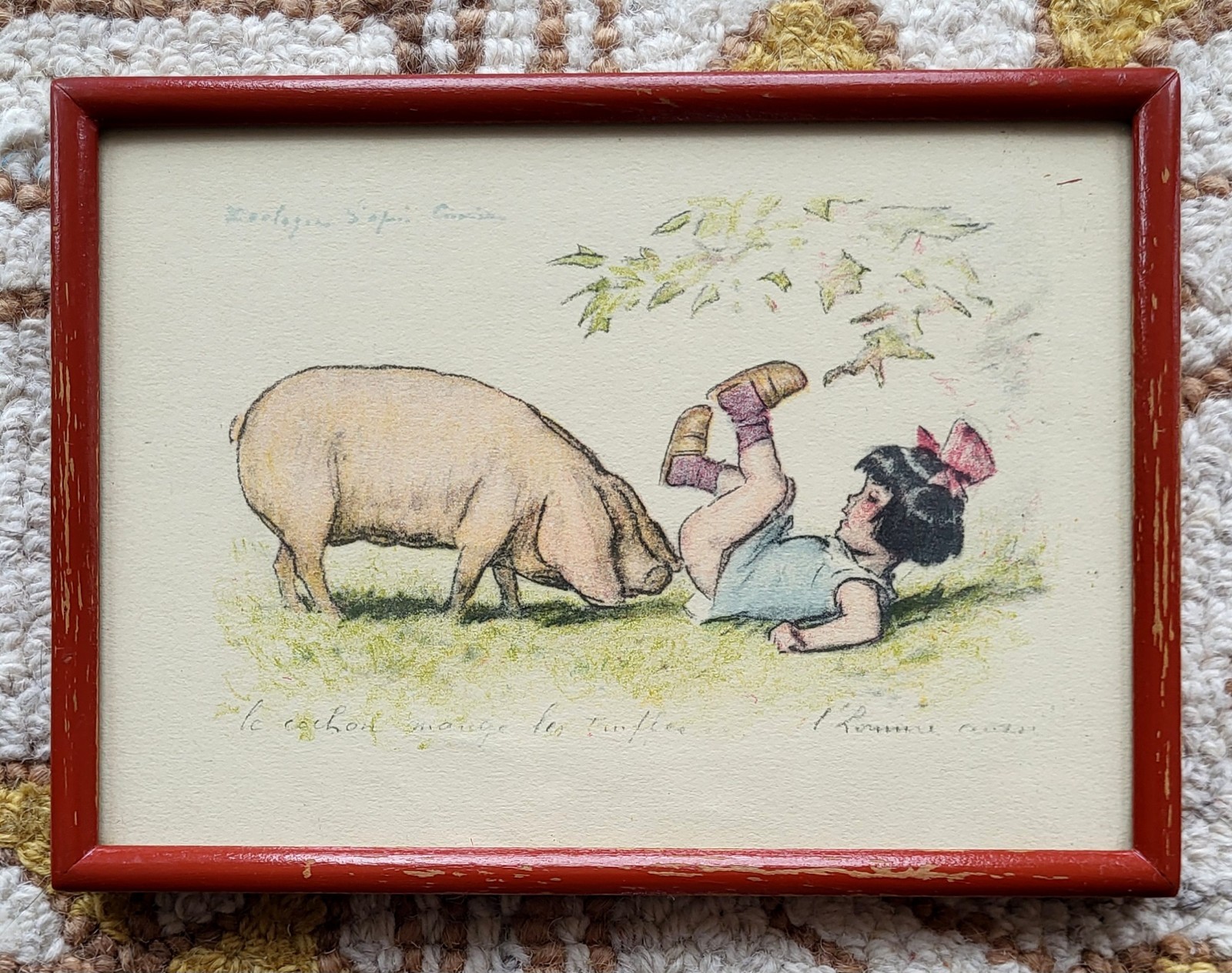 RARE Antique French Illustration The Pig Eats The Truffles, Risque Scatalogical 