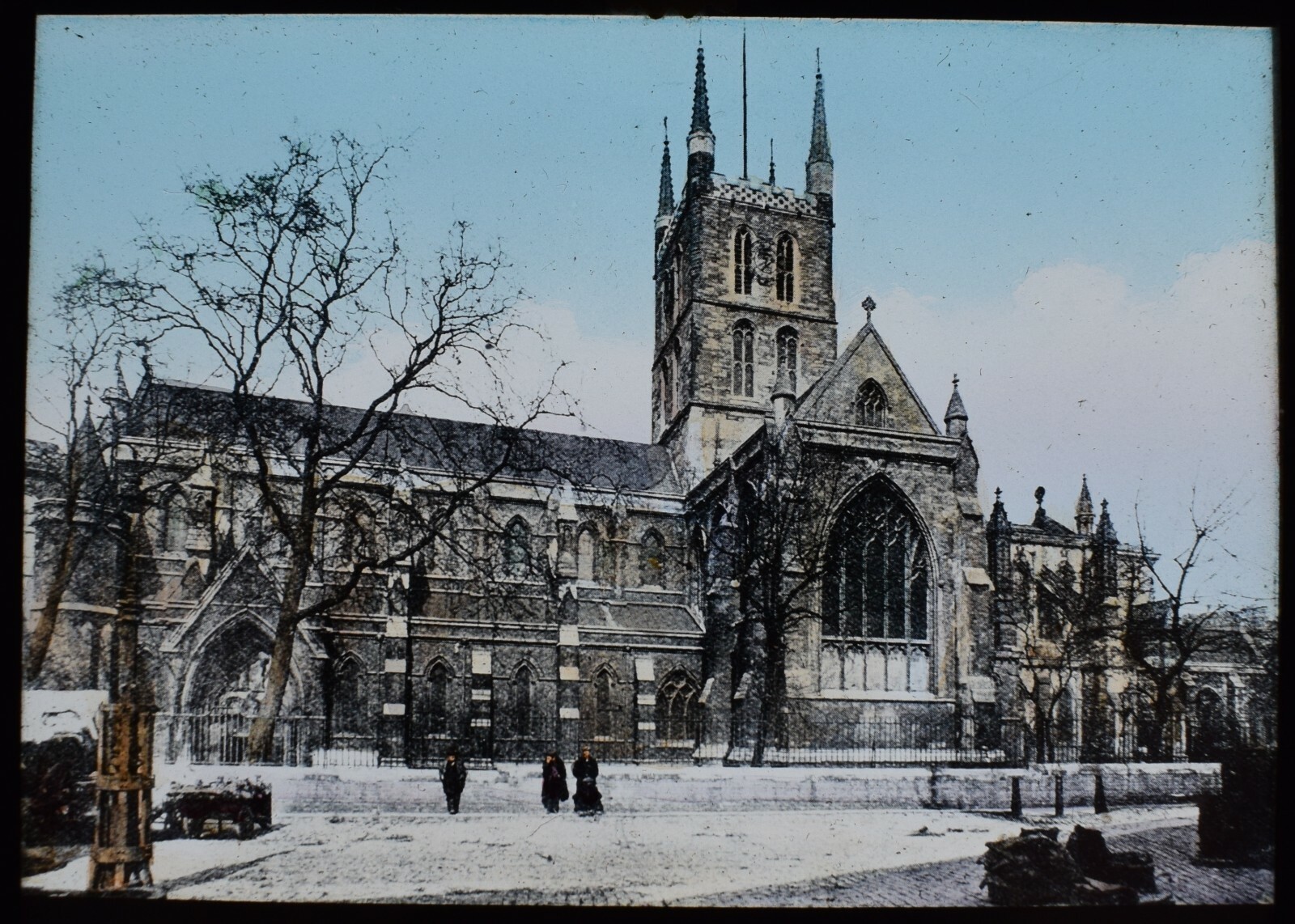 ANTIQUE Magic Lantern Slide SOUTHWARK CATHEDRAL EXTERIOR C1890 PHOTO LONDON