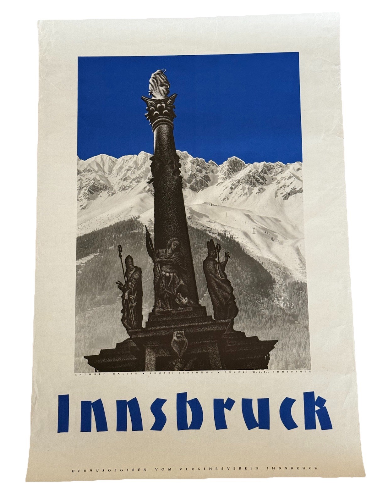 Innsbruck Austria Travel Poster Vintage Photo Schimann Design Haller Original34”