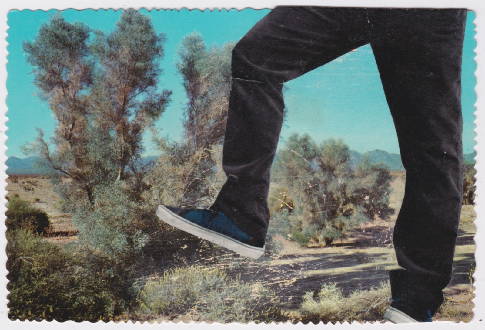 Mail Art David Greenberger "Dancing in the Desert" original collaged postcard