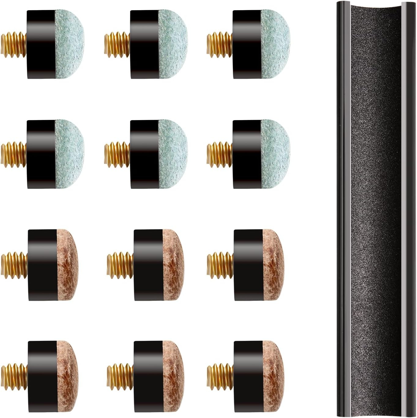 12 PCS Pool Stick Tips Replacement Kit,10Mm/12Mm/13Mm,Hard&Soft Screw on Pool Cu