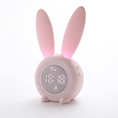 KDtech Kids Alarm Clock with Night Light 6 Ringtones, Cute Bunny Digital Pink