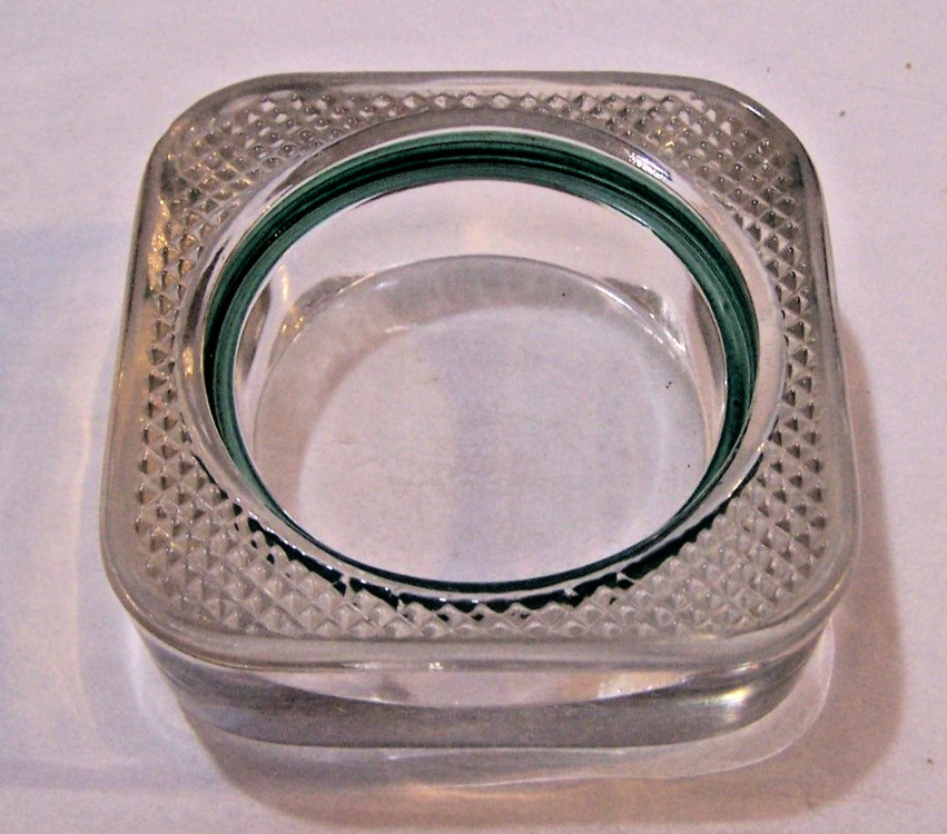 VINTAGE CLEAR GLASS  STAMP MOISTENER - 3" DIAMETER - 1" DEEP - RARE