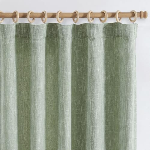 Burlap Look 90 Inches Long Textured Curtains 50"W x 90"L (Pack of 2) *Green