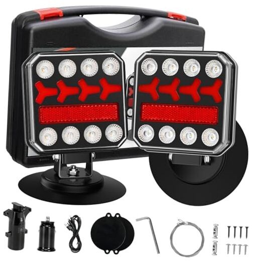 Wireless Trailer Lights, Rechargeable Magnetic LED Trailer Lights dark black