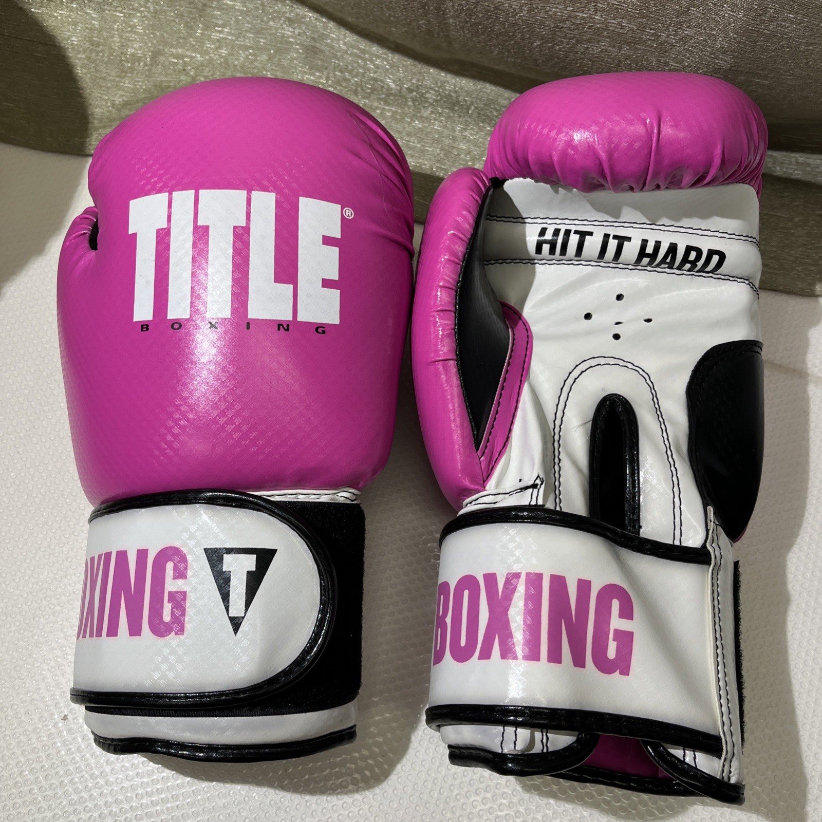 Title Boxing Gloves Pink/Black 12 oz. Hit It Hard Regular Size