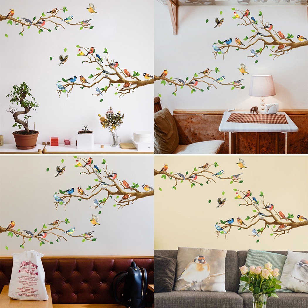 Waterproof Bird Tree Branch Wall Decals for Smooth Surfaces in Any Room