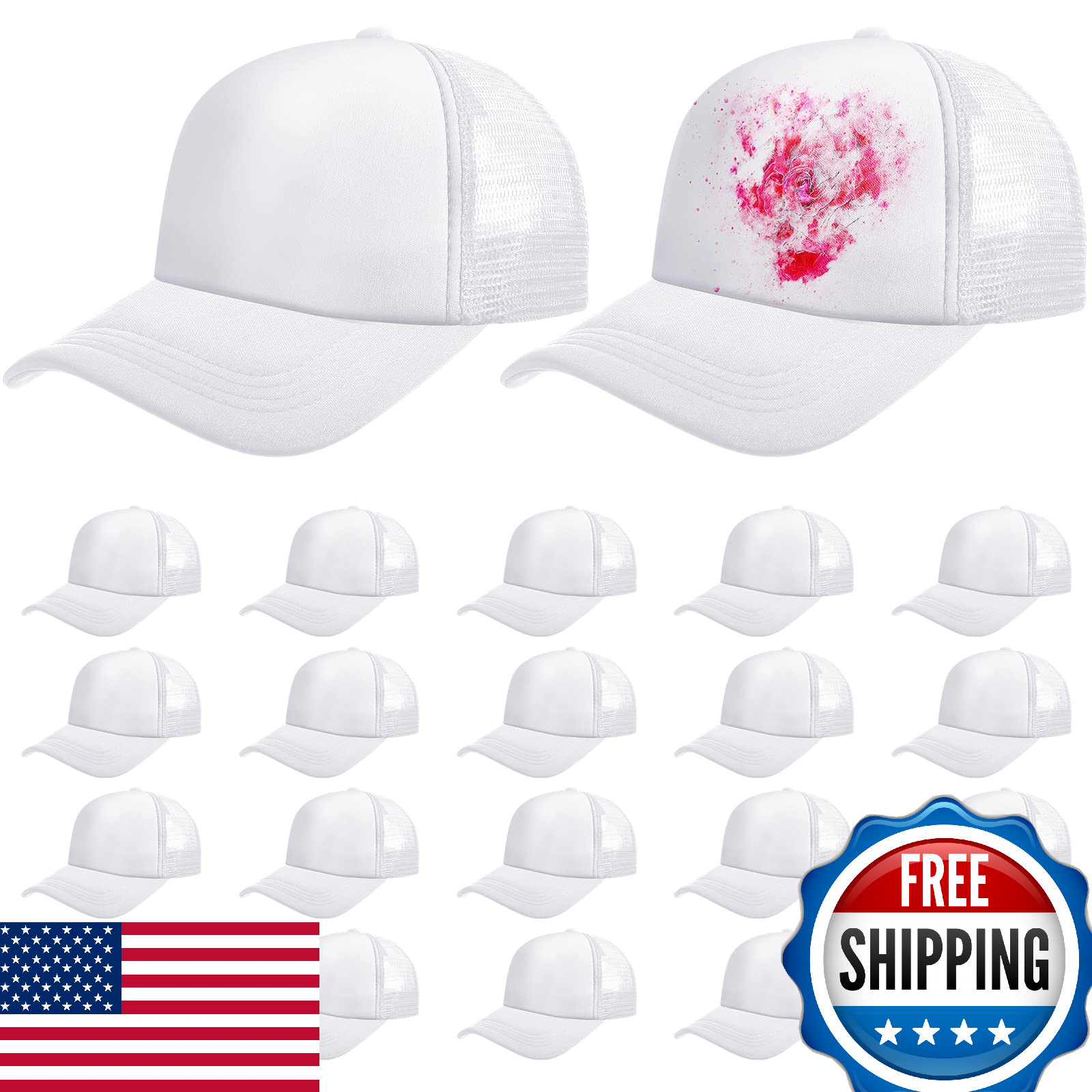 Vabean 24-Pack Sublimation Blank Trucker Mesh Caps Unisex, DIY Heat Transfer