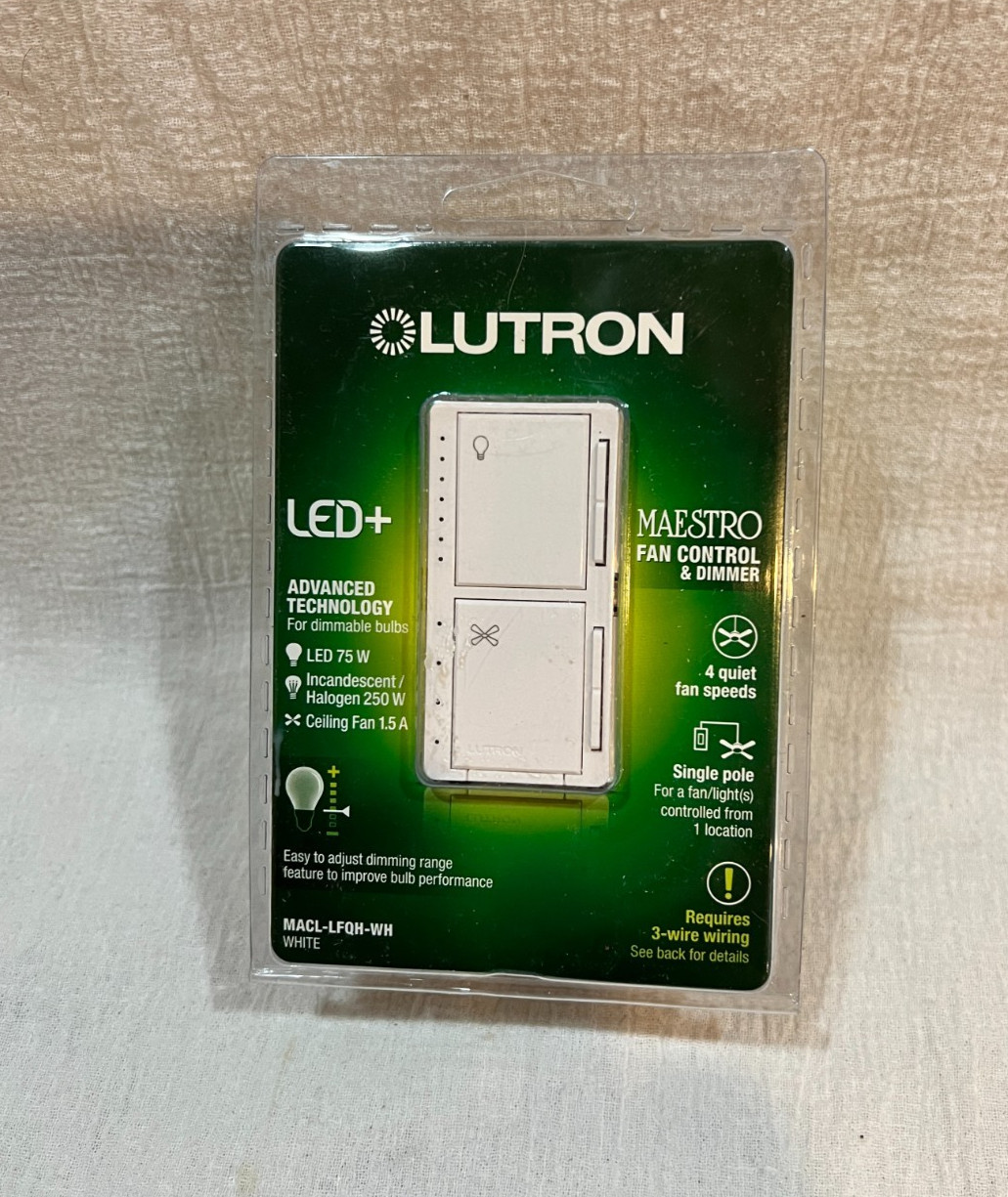 Lutron MACL-LFQH-WH Maestro Fan Control and Light Dimmer, White