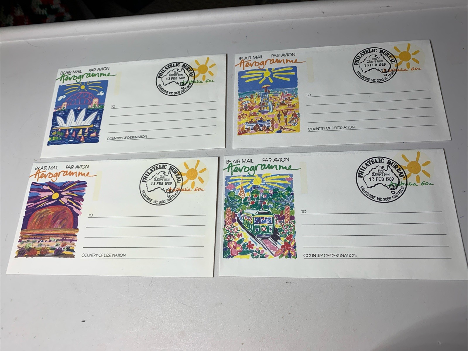 1989 Australia Aevogramme Air Mail First Day Issue Set Of 4