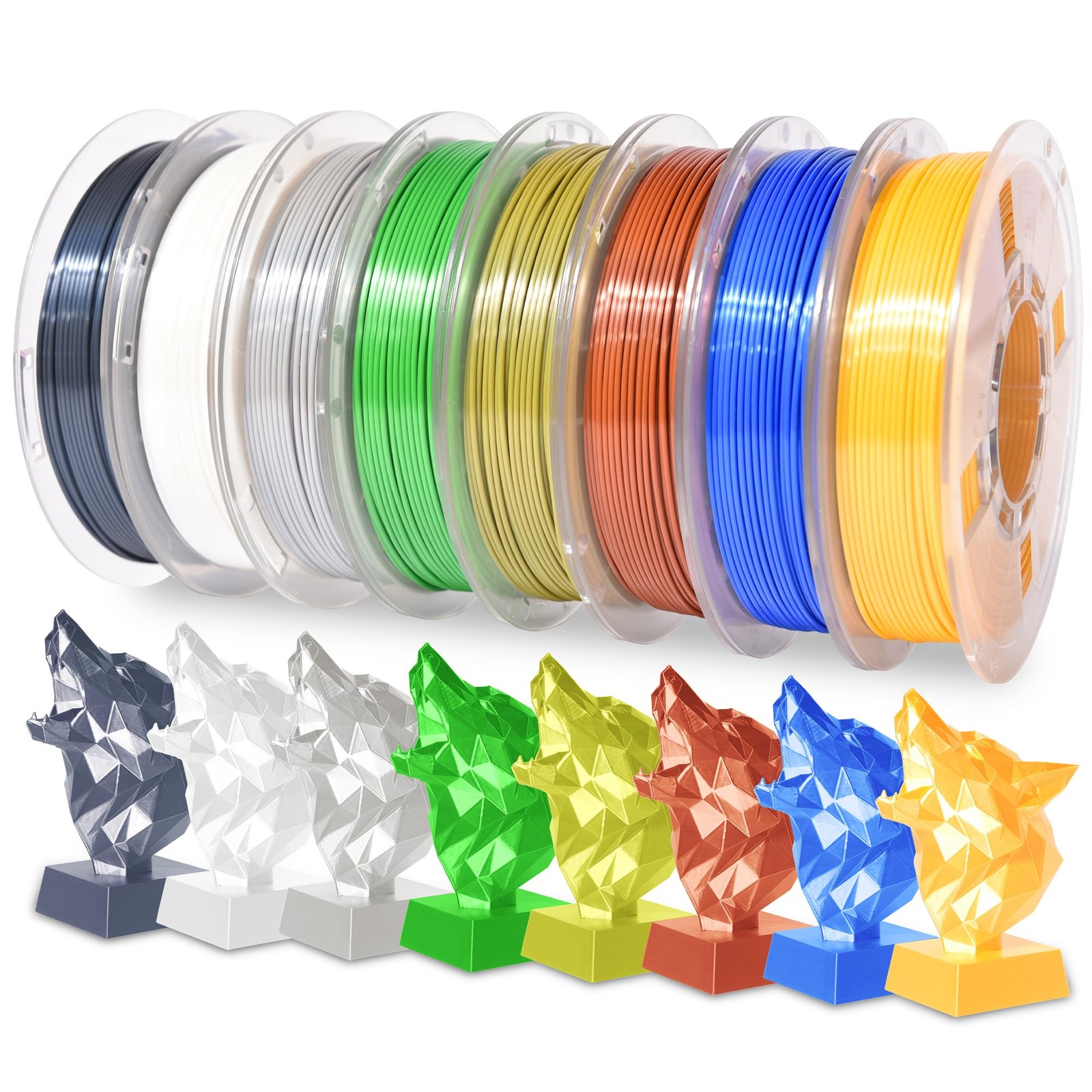 Pla Silk 250gx8（black/White/Silver/Green Bronze/Gemstone Blue/Christmas...