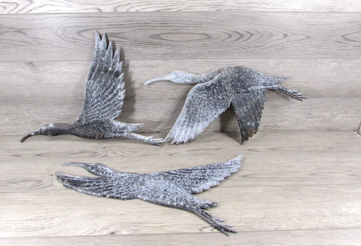 Vintage Flying Cranes Egrets Storks Cast Aluminum Wall Art Large MCM Set of 3