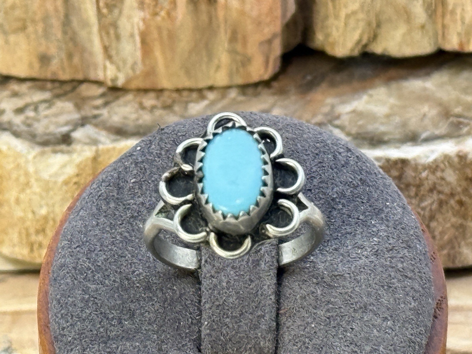 Vintage Navajo Native Sterling Sleeping Beauty Turquoise Ring sz 5.25--670.26