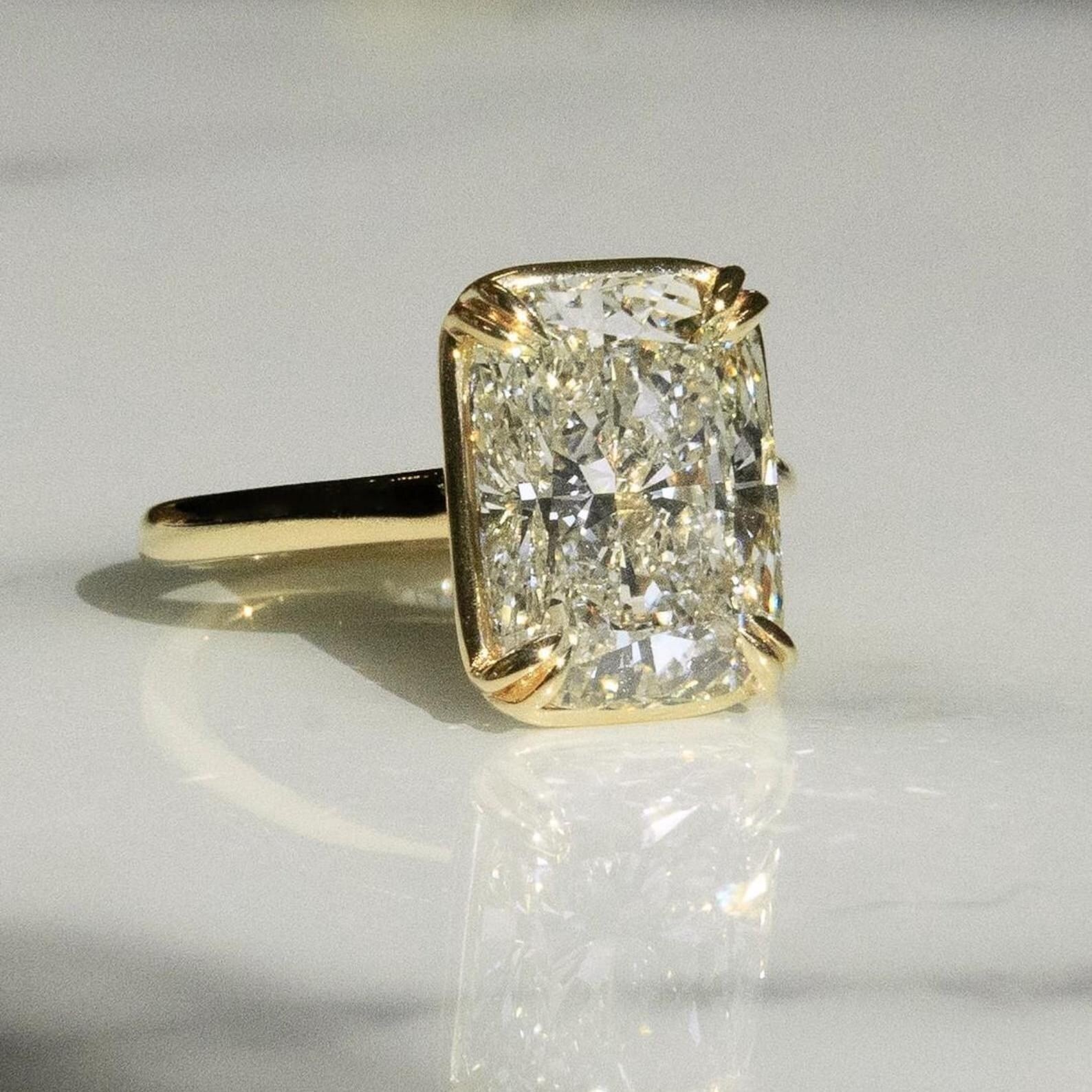 Elongated Cushion Cut Simulated Diamond Solitaire Engagement Ring Silver Jewelry