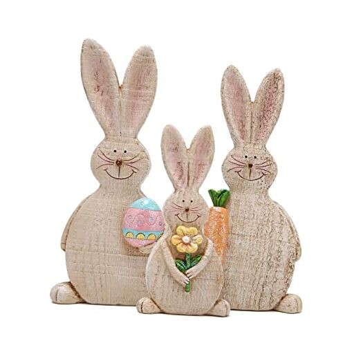  Set of 3 Easter Bunny Decorations Spring Rabbit Decors Figurines Brown-3