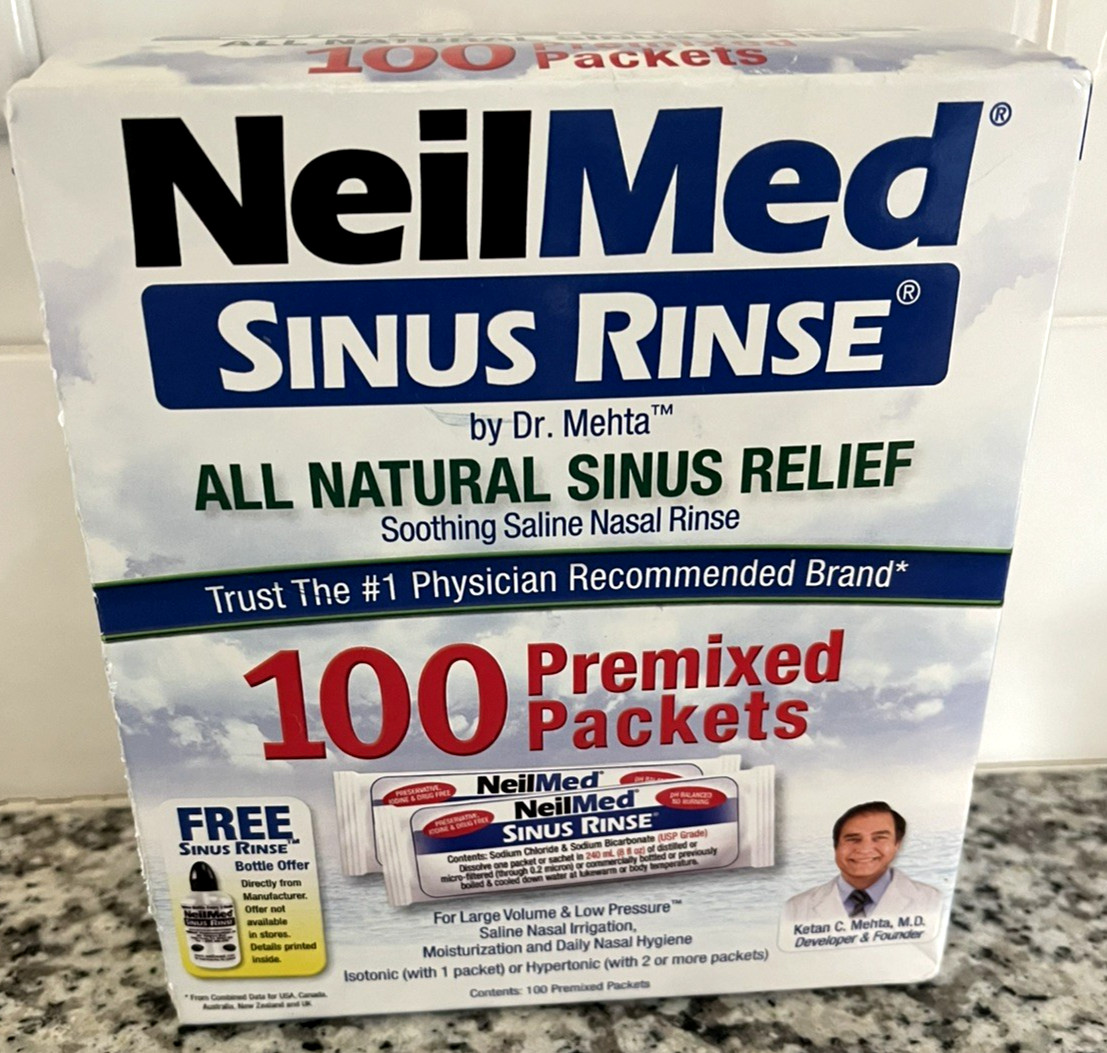 NeilMed Sinus Rinse All Natural Sinus Relief 100 Premixed Refill Packet Exp 8/27