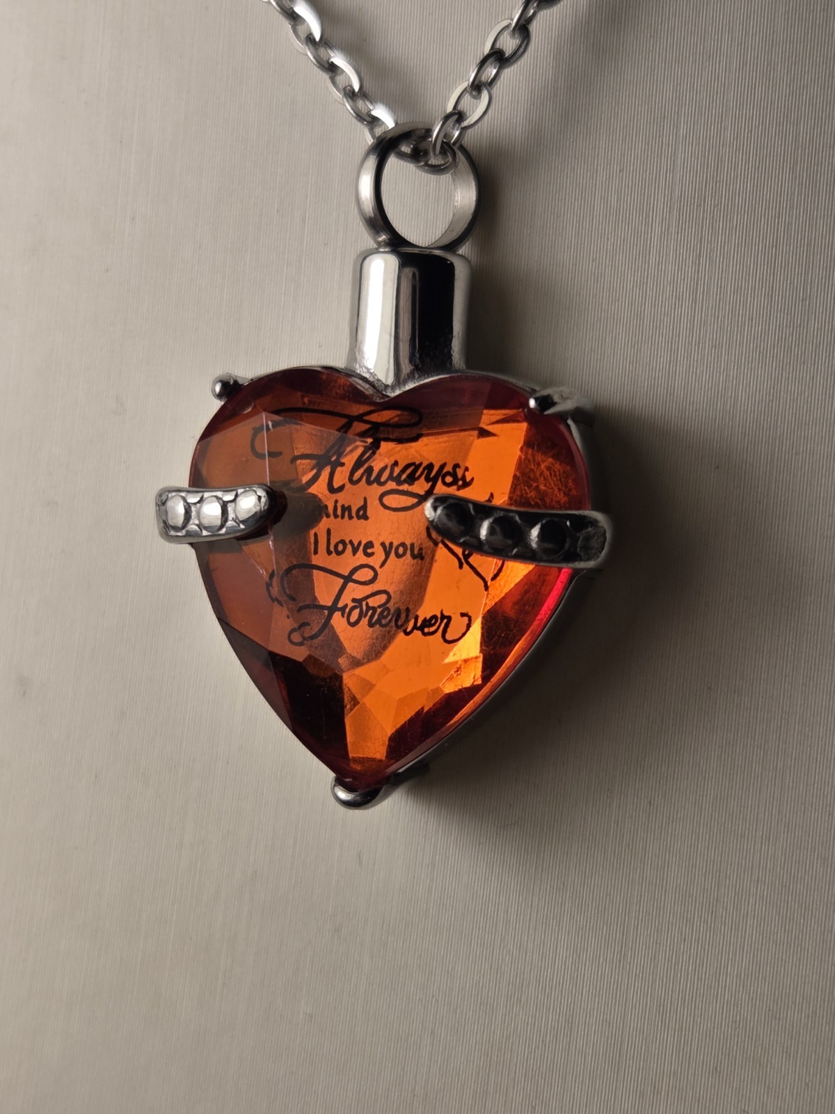 Keepsake Memorial Urn Red Heart 22" Necklace "Always in my mind I love you...