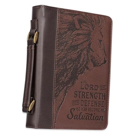  Men's Classic Bible Cover The Lord is My Strength Lion Exodus 15:2, Medium