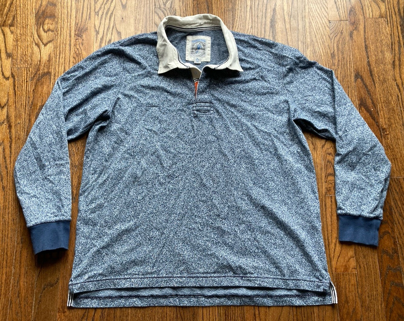 Lands End Rugby Shirt Mens Size XL Blue Long Sleeve Cotton Classic Polo